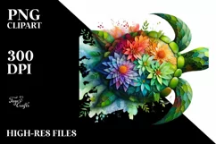 Abstract Vibrant Turtle with Plant Leaves and 3D Flowers, Product Image 3