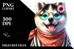 Akita Watercolor Clipart Caricature Flower Product Image 2
