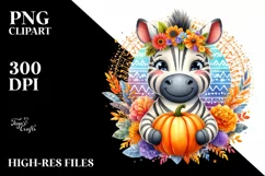 Vibrant Zebra Holding Pumpkin Watercolor Clipart Product Image 3
