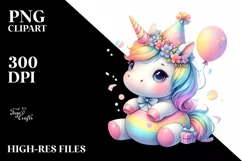 Colorful Baby Unicorn with Party Hat JPEG Product Image 1