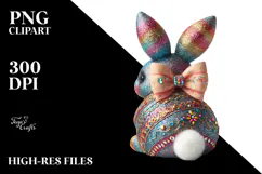 Colorful Vintage Bunny Sitting PNG Product Image 2