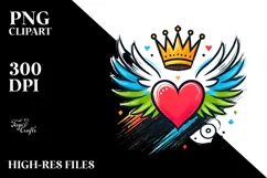Colorful Heart with Wings and Crown PNG Product Image 2