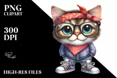 Funny Cat with Bandana and Fancy es | Clipart Product Image 1