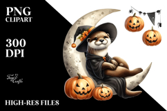 Otter in Halloween Costume on Moon PNG Product Image 1