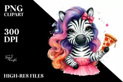 Vibrant Zebra with Pizza Slice Watercolor Clipart Product Image 3