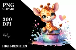 Colorful Smiling Baby Giraffe in Bucket with Splash Clipart Product Image 1