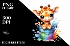 Colorful Smiling Baby Giraffe in Bucket with Splash Clipart Product Image 1