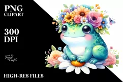Pastel Frog with Vibrant Flower Crown, PNG Product Image 3