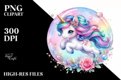 Colorful Baby Unicorn Twirling in Bubble, Transparent PNG Product Image 1