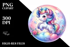 Colorful Baby Unicorn Twirling in Bubble, Transparent PNG Product Image 1