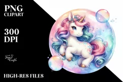 Colorful Baby Unicorn Twirling in Bubble, Transparent PNG Product Image 3