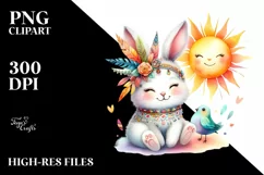 Colorful Watercolor Smiling Baby Rabbit | Clipart Product Image 1