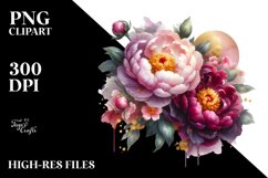 Glossy Peonies Golden Watercolor | Clipart Product Image 1