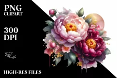 Glossy Peonies Golden Watercolor | Clipart Product Image 1