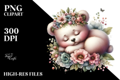 Digital Watercolor Adorned Baby Bear Sleeping Flower PNG Product Image 2