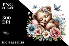 Digital Watercolor with Adorned Baby Bear on Flower Product Image 2