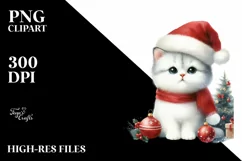Cute Cat with Santa Hat, Summer PNG Product Image 1