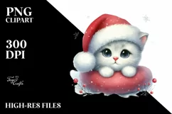 Cute Cat with Santa Hat, Summer PNG Product Image 1