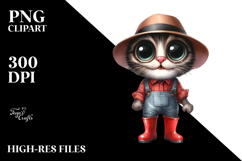 Confused Cat Hat Rain Boots White Background | Clipart Product Image 2