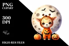 Cute Baby Giraffe on Moon Halloween PNG Product Image 3