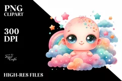 Cute Watercolor Baby Clouds | Sublimation Clipart Product Image 1