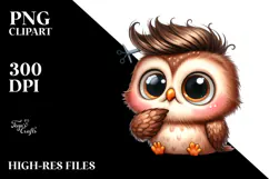 Funny Baby Owl Sitting with Big Eyes | Clipart Product Image 2