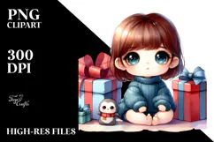 Digital Watercolor Cute A Gift Big Eyes PNG Product Image 2