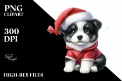 Expressive Baby Watercolor Border Collie, Winter Outfit PNG Product Image 3