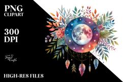 Vibrant Boho Moon Stars Foliage | Clipart Product Image 2