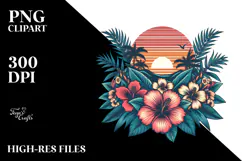 Vintage Flower Sunset Tshirt Design PNG Product Image 2