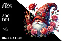 Detailed Valentine Gnome with Roses PNG Product Image 2