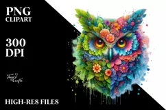 Vibrant Owl with Flowers, Transparent PNG Product Image 1