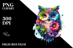 Vibrant Owl with Flowers, Transparent PNG Product Image 3
