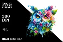 Vibrant Owl with Flowers, Transparent PNG Product Image 1