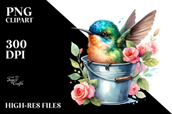Whimsical Flowers, Baby Macaw in Bucket |Clipart Product Image 2