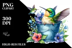 Vibrant Baby Hummingbird in Bucket | Sublimation | Clipart Product Image 1