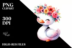 Watercolor Flower Crown Swan Clipart Product Image 1