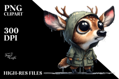 Watercolor Deer Big Eyes Standing Up in Raincoat | Product Image 2