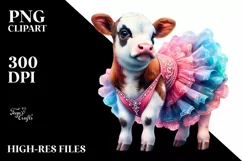 Colorful Pastel Baby Cow in Charleston Dancer Dress, PNG Product Image 1
