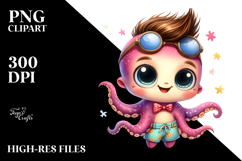 Cute Baby Octopus with Cool Haircut PNG Product Image 2