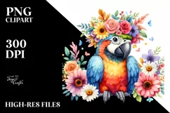 Watercolor Flower Crown Macaw Clipart Product Image 3