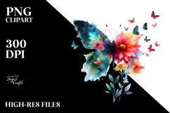 Flower Butterfly Silhouettes Painting, PNG Product Image 2