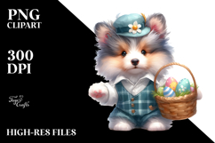 Cute Baby Collie Holding Easter Basket, PNG Product Image 2
