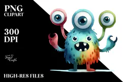 Funny Monster Watercolor PNG Product Image 2