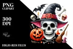 Funny Watercolor Halloween Skull Vibrant Bouquet Product Image 3