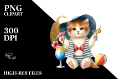 Happy Kitten in Beachwear PNG Product Image 2