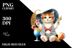 Happy Kitten in Beachwear PNG Product Image 2