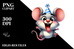 Cartoony Mouse with Party Hat PNG Product Image 2