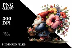Detailed Gnome with Hibiscus Bouquet Digital Painting Product Image 1