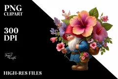 Detailed Gnome with Hibiscus Bouquet Digital Painting Product Image 3